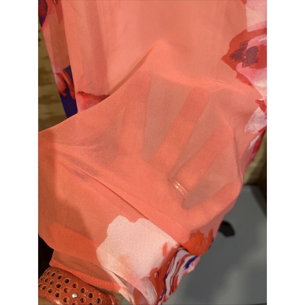 Calvin Klein Womens Floral A-Line Maxi Dress Sz 12 Coral Orange Shower Wedding - Picture 8 of 15